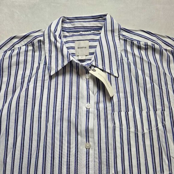 New S Anthropologie x Maeve the Bennet buttondown shirt in blue stripe - Picture 3 of 7